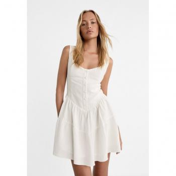Stradivarius Weißes Kurzkleid mit leiniger Komponente – XL