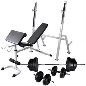 VidaXL Home Gym Bench with Weight Rack, Barbell and Dumbbell Set 30.5kg