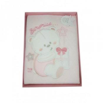 Coperta per lettino culla bimba ricamo orsetto rosa