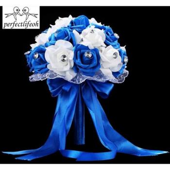 Tige de roses artificielles bleu et blanc – bouquet nuptial
