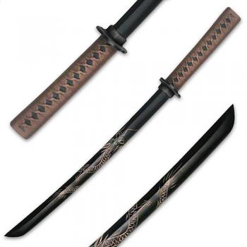 Bokken Training Sword – 30 Black Wood, Brown Handle & Guard