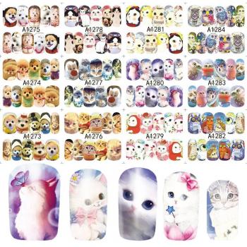 12pcs Cute Cat, Dog, Owl Water Transfer Nail Art Decorations for DIY Nails