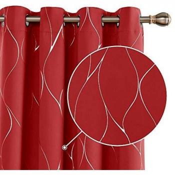 Deconovo Red Eyelet Blackout Curtains 66 x 72 Inch