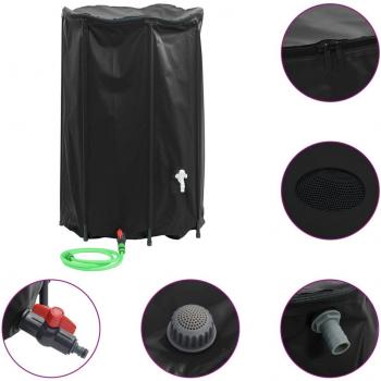 Tanque de Agua Plegable con Grifo PVC, Capacidad 1000 Litros (Color Negro)