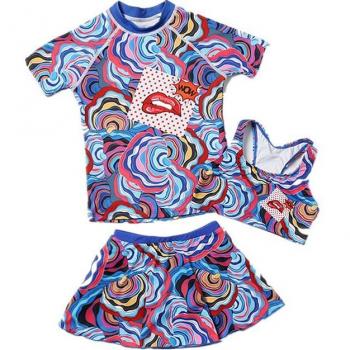 STAERK Girls' Bathing Suit with Skirt and Short Sleeves