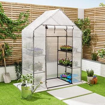 Christow Large Walk In Greenhouse with Reinforced Cover, 6ft4 x 4ft7 x 2ft4, Heavy Duty Growhouse with Tubular Steel Frame and 4 Shelves