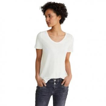 Street One Damen T-Shirt Gerda Basic Kurzarmshirt Off White 36