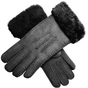 Genuine XL Black Sheepskin Suede Handwear with Fur Trim (Infinity)