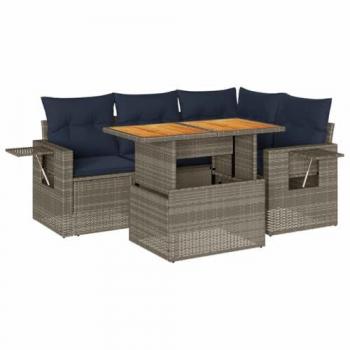 Ensemble Canapés Extérieurs Gris Résine Tressée – 5 pièces + coussins