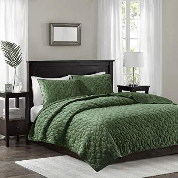 Madison Park Green Velvet Quilt with Shams
