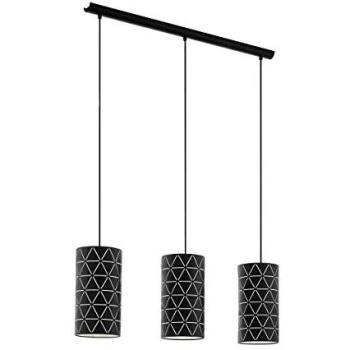 Silhouette Loop Hanging Lamp – 3×E27 40W, Black & White Patterned Shade