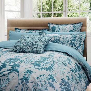 Belfast Mieko Cotton Teal & Silver Duvet Cover and Pillowcase Combo