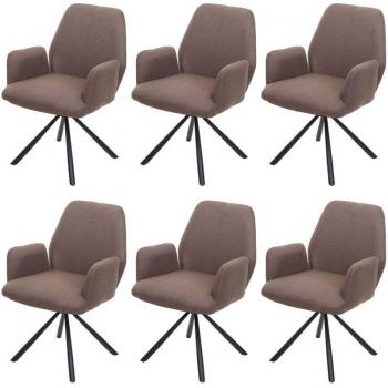 Pack 6x Sedie a Bracciolo in Acciaio, Tessuto Marrone, Girevoli (HHG‑938)