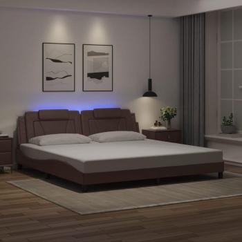 Estrutura de Leito com Luz LED 200x200cm – Couro Artificioso Castanho