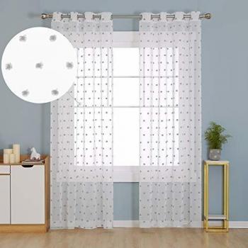 Paire de rideaux voilage jacquard gris Deconovo, motifs géométriques, 140×245 cm