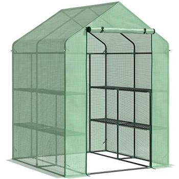 Outsunny Walk-In Greenhouse with Removable Cover and Shelves, 143x138x190cm, Outdoor Grow House