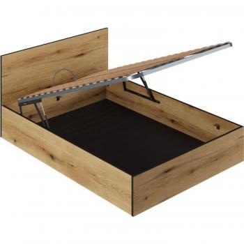 Lit coffre bois 140 x 190 cm, tête en chêne rustique – sommier laté intégré – L 140 P 193 H 80