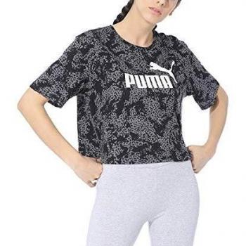 Puma Damen T-Shirt Elevated Essentials Cropped Logo AOP Schwarz L