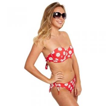 Bretelle rouge en fleurs