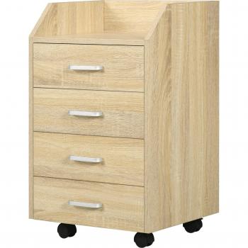 Cassettiera Vinsetto in Legno con 4 Cassetti, Ruote e Bordi Rialzati, 40x36x65cm