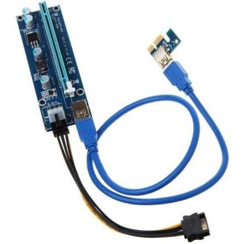 Ver009S PCI Express 6 Pin to SATA 1X 16X USB 3.0 Mining Extender with LED