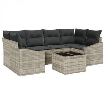 Light Grey Garden Seating System – 7 Components, Poly‑Rattan, Soft Cushions