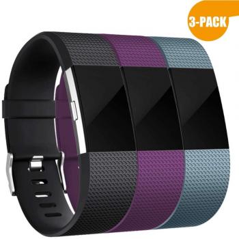 Fitbit Charge 2 Sports Band – Stainless Steel Buckle, Small, Black Plum Slate Blue