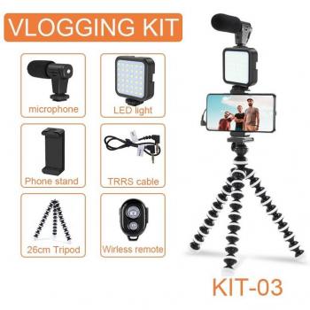 Trépied Vlogging avec Bâton de Selfie et Lumière LED