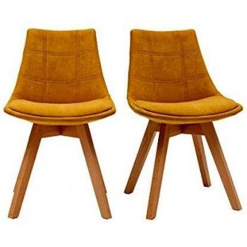 Lot de deux chaises scandinaves en tissu effet velours jaune moutarde Miliboo