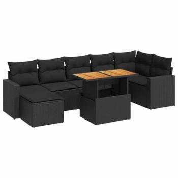 Divani da Giardino 8 pz Nero in Polyrattan con Cuscini