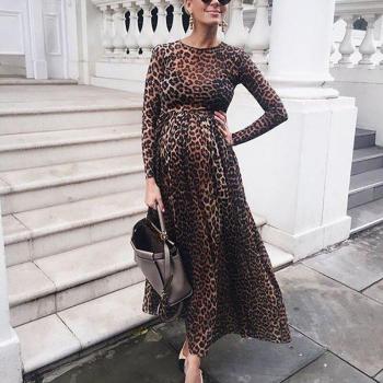 Vestido Elegancia Materna Estampado de Leopardo