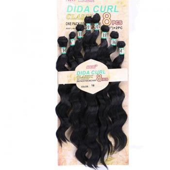 Lot de 8 Extensions Synthétiques Deep Wave Noirs, Résistance à la Chaleur