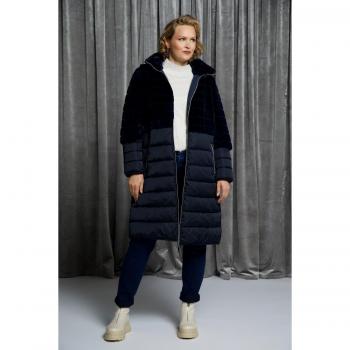 Women's Plus Size Faux Fur Hooded Quilted Jacket, Blue, Size 24/26, Polyester