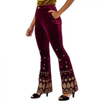 Pantalon Joe Browns en velours évasé rouge avec motifs