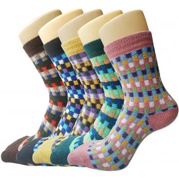 Cotton & Wool Women's Vintage Crew Socks by Justay (Warmth for Winter/Fall, Mixed Colors, Set of 4 or 5 Pairs)