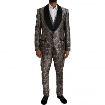 Dolce & Gabbana Multicolor Brown Floral Jacquard Suit