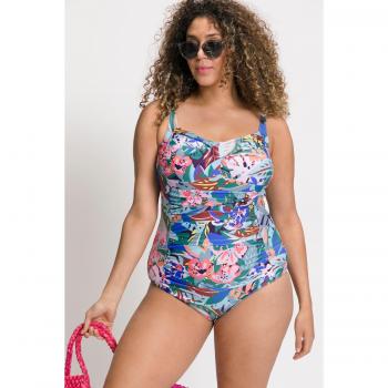 Costume da bagno donna taglie forti, floreale, verde, taglia 60, poliestere/fibre sintetiche/elastan