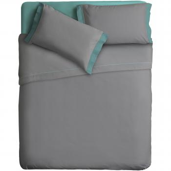 Ipersan Completo Letto Double Color Matrimoniale, lenzuola 100% Cotone, Variante Grigio/Verde Acqua