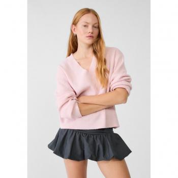 Gefilzter V‑Ausschnitt Pullover von Stradivarius, Pastellrosa, XS