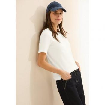 Cecil Femme T‑shirt à Bordure Côtelée Blanc – M