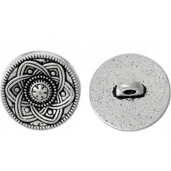 Botón redondo de aleación de zinc, plateado, flor, 15mm, 5 unidades