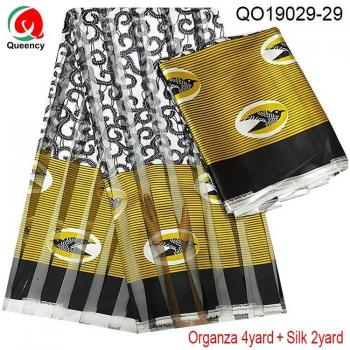 Tela de seda pura con organza y estampado africano, 4 + 2 yardas, cinta de organza para confección