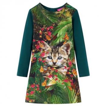 Kids' Long Sleeve Dress in Dark Green 104