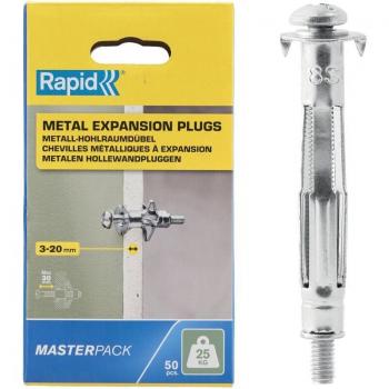 Boîte de 50 chevilles expansion Ø8×46 mm RAPID, résistance 25 kg – Acier zingué