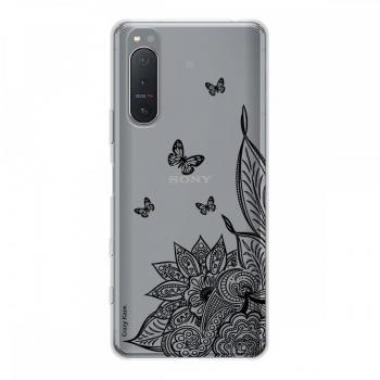 Funda de silicona Crazy Kase para Sony Xperia 5 II, mandala flor y mariposa negra, 1 mm