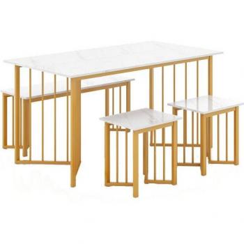 Elegante 4-teilige Essgruppe von Costway mit 2 Stühlen und Marmor-Tisch