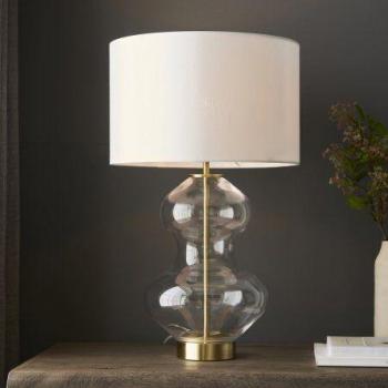Endon Kelda Table Lamp – Brass Plate, Round Shade, Clear Glass, E27