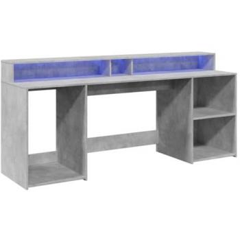Secretária Moderna VidaXL com LED 200x55x91 cm Cinza Cimento