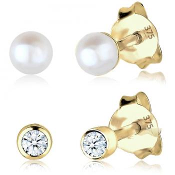 Elli Elegante Ohrringe mit Diamanten und Süßwasserperlen – Gelbgold