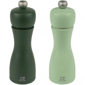 Moss Green & Mint Green Beech Wood Salt and Pepper Mills, 15cm